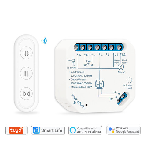 Módulo interruptor con persiana enrollable, enchufe con wifi, RF, remoto, app de Tuya Smart Life, temporizador, Google Home, Alexa, control por voz ► Foto 1/6