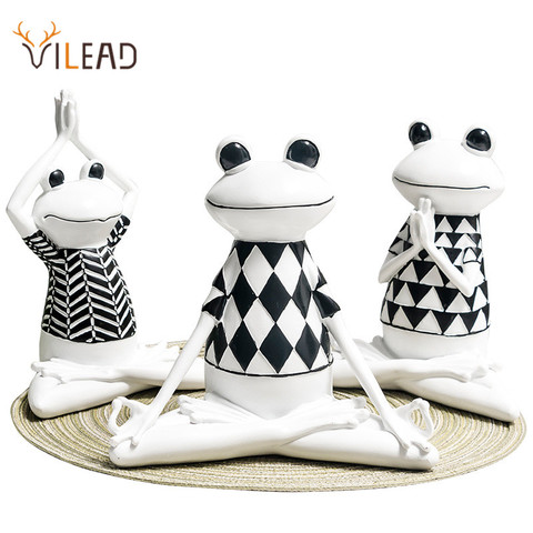 VILEAD-figuras de resina de rayas blancas y negras para Yoga, estatua de Animal de rana, bonito modelo de rana para la oficina, decoración del hogar, regalos, 3 estilos ► Foto 1/6