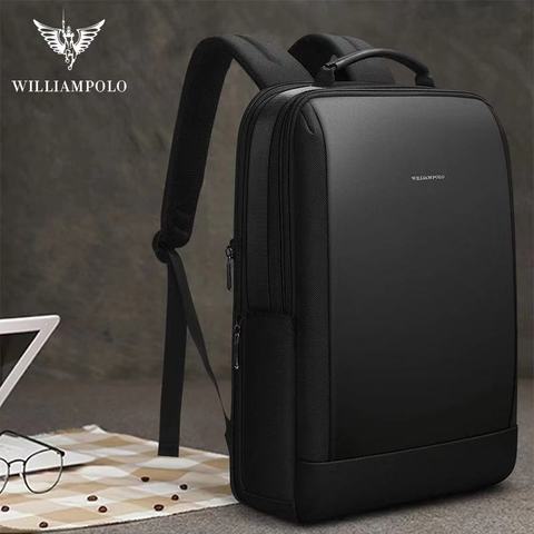 Mochila de negocios para hombre, morral antirrobo de bolsillo oculto, impermeable, para ordenador portátil, de cuero con carga USB ► Foto 1/6