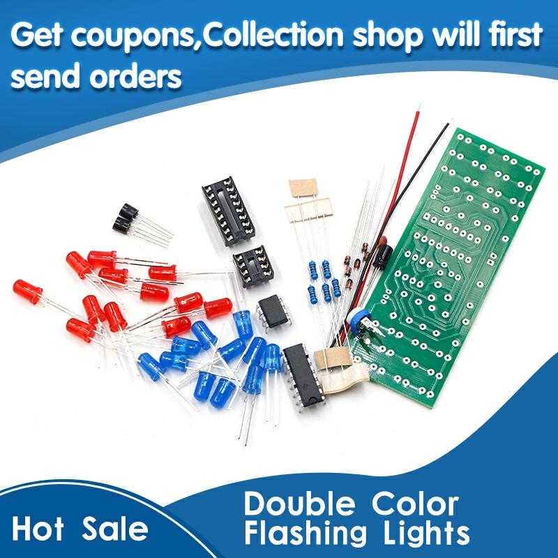 Rojo azul doble Color intermitente Kit de luces estroboscópica NE555 + CD4017 prácticas de aprendizaje Kits electrónicos para DIY Suite ► Foto 1/6