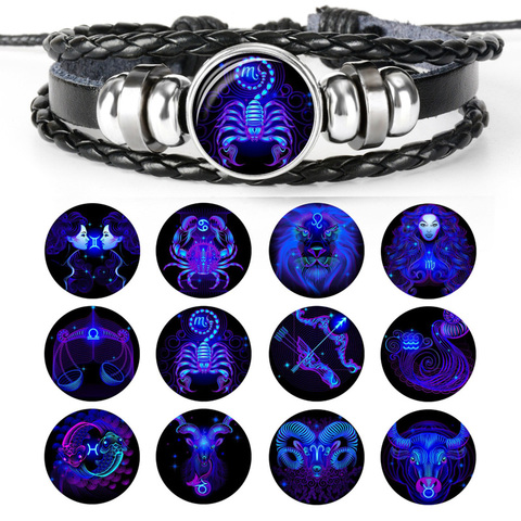 Pulsera luminosa de cuero de 12 constelaciones para hombre y mujer, pulsera de moda con brillo en la oscuridad, glamour ► Foto 1/6