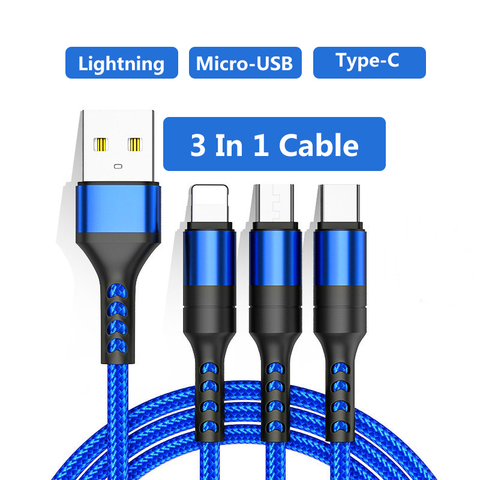 Cable USB 3 en 1 para cargador rápido de IPhone, Cable de carga para teléfono Micro USB tipo C, Xiaomi, Huawei, Samsung, IPad ► Foto 1/6
