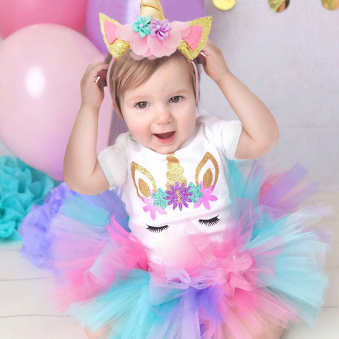 Tienda ropa de chicas unicornio, ropa para 1er fiesta de cumpleaños, para niñas pequeñas, vestido de bautizo, talla de 0 a 12 meses, 2022 ► Foto 1/6