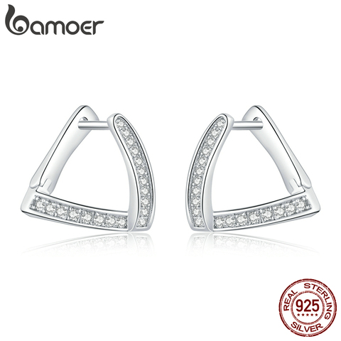 Bamoer-pendientes de plata de ley hipoalergénicos para mujer y niña, aretes geométricos, joyería de plata, SCE975 ► Foto 1/6