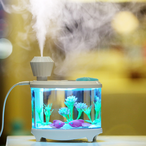 Humidificador USB para tanque de peces, con lámparas LED, humidificadores de aire ultrasónicos, generador de niebla para coche, purificador de aire de escritorio para el hogar, 460ml ► Foto 1/6