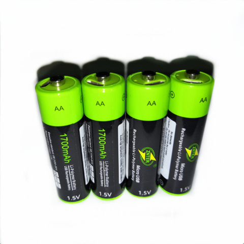 4 unids/lote ZNTER de 1,5 V AA de la batería recargable de 1250 mAh USB de la batería recargable de polímero de litio de carga rápida por Micro USB cable ► Foto 1/5