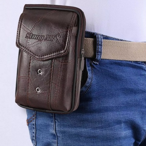 Bolso de cintura de cuero de vaca para hombre, riñonera con textura clásica, diseño delicado y creativo, cinturón para teléfono móvil de negocios de calidad ► Foto 1/6