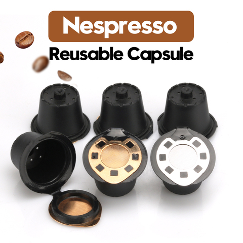 Filtros de café para Nespresso, cápsula de café rellenable, Mech de acero inoxidable, gotero, cesta, cafetera, plata y oro ► Foto 1/6