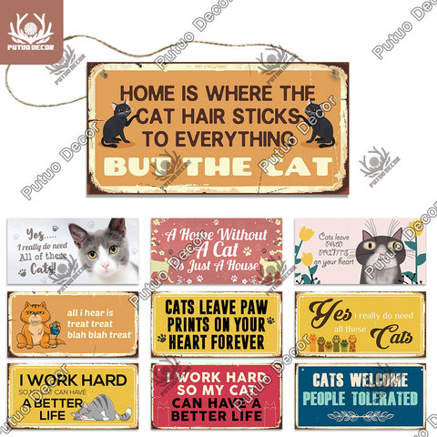 Putuo-Placa de decoración de gato, colgante de madera de la amistad, Perrera de gato, decoración de pared para el hogar ► Foto 1/6