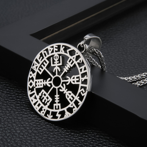 Colgante de acero inoxidable con brújula de Vegvisir, colgante clásico de brújula Vegvisir, con runas nórdicas de 316L, regalo escandinavo Nórdico ► Foto 1/5