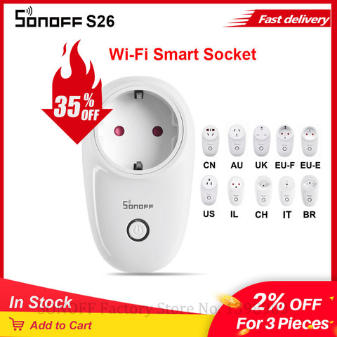 SONOFF-enchufe inteligente Itead S26, toma de corriente inalámbrica con Wifi, enchufe de hogar inteligente, funciona con Alexa y Google Home, EE. UU./ru/AU/EU/IL/CH ► Foto 1/6