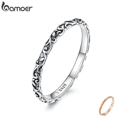 Anillo con diseño grabado en plata de ley 925 auténtica de BAMOER, anillos pequeños de plata tibetanos negros, joyería fina Unisex SCR513 ► Foto 1/6