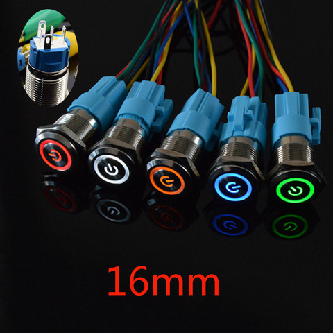 Interruptor de botón de Metal para luz LED, botón de arranque de reinicio momentáneo, color rojo, 16mm, 3-6V, 12V, 24V, 110V, 220V ► Foto 1/5