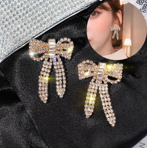 Hyperbole-pendientes con diamantes de imitación para mujer, aretes con lazo grande, pendiente de lazo, cristal de lujo, regalo de boda ► Foto 1/6