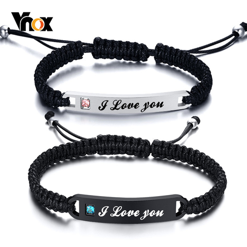 Vnox-Pulseras trenzadas hechas a mano para parejas, acero inoxidable, barra, AAA, CZ, piedra, regalo de aniversario cumpleaños ► Foto 1/6