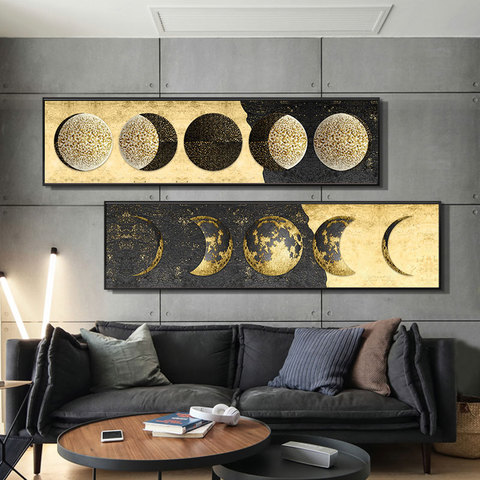 Oro arte de la pintura de la lona de la hoja de oro de luna de pósteres e impresiones artísticos de gran tamaño de pared para decoración para sala de estar Cuadros ► Foto 1/6