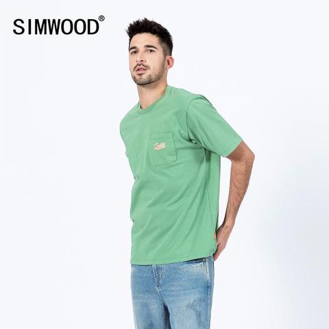 SIMWOOD 2022 pecho bolsillo camiseta de moda de los hombres de primavera novedad de verano logo bordado 100% algodón slim fit tops de moda camisetas SJ120012 ► Foto 1/1