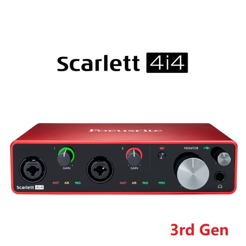 Focusrite Scarlett-Convertidor de AD-DA, tarjeta de sonido mejorada, 4i4 (3ª generación), 4 entradas/4 salidas, 24 bits/2022 kHz, interfaz de audio USB, grabación, 192 ► Foto 1/6