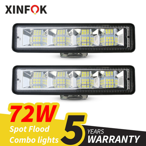 Foco de trabajo para coche, 72W, barra de trabajo LED 4x4, 24 led, todoterreno, SUV, ATV, Tractor, barco, camiones, excavadora, 12V, 24V, haz combinado led ► Foto 1/6