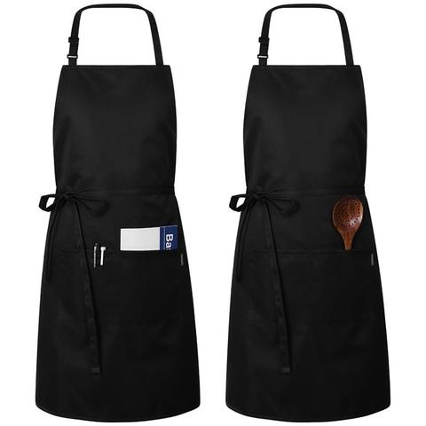 Delantal de cocina ajustable, 2 uds., impermeable, a prueba de aceite, Chef profesional para mujer y hombre (negro) ► Foto 1/1