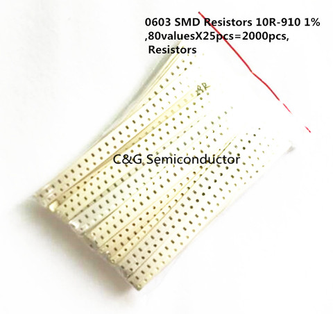 0603 resistencias SMD 10R-910 1% 80valuesX25 Uds = 2000 Uds... Kit surtido de resistencias ► Foto 1/2