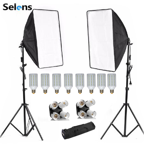 Equipo de iluminación de 2 softbox, kit de softbox para fotografía, caja de 2 luces, E27 LED, cámara de estudio fotográfico, soporte de luz con bolsa de transporte, 8 uds. ► Foto 1/6