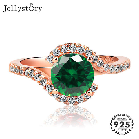 Anillo clásico de Jellystory para mujeres con 7*7mm de forma redonda de Esmeralda rubí zirconia piedras preciosas 925 joyería de plata regalos de fiesta de boda ► Foto 1/6