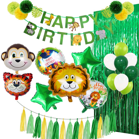 Decoraciones para fiesta de cumpleaños selva fiesta de Safari de animales tigre león mono globos de helio bebé ducha muchacho favores Cupcake Topper ► Foto 1/6