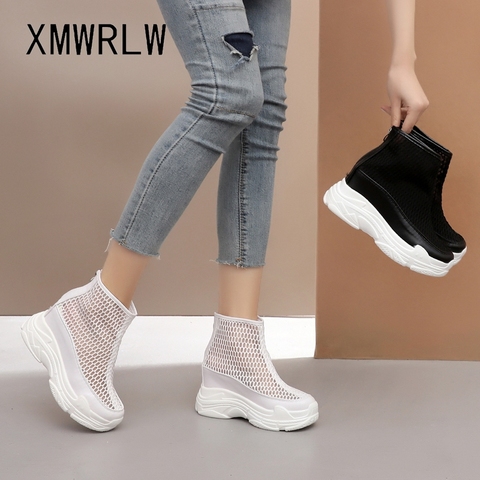 XMWRLW-Botas de verano para mujer, zapatos de tacón alto de malla transpirable, suela de goma, botines con cuña, 2022 ► Foto 1/6