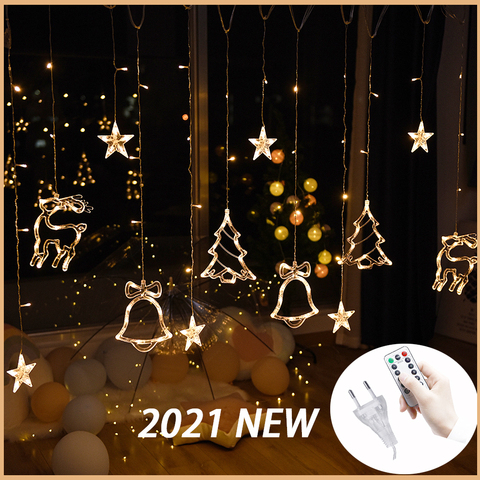 Guirnalda de luces LED de 3,5 M para decoración de fiesta de boda guirnalda navideña de 220V y 110V con diseño de estrellas y ciervos para el hogar, decoración para fiesta de boda ► Foto 1/6