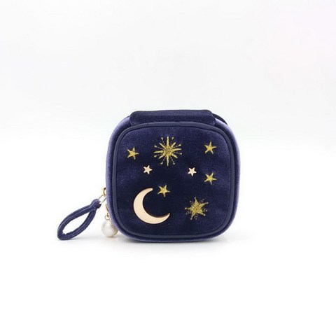 Bolsa de maquillaje de estrellas japonesas para mujer, organizador de cajas de cosméticos con bordado de terciopelo, bolsa de almacenamiento con cremallera con borla de estrellas de Luna, Deco ► Foto 1/6