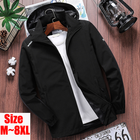 Chaqueta impermeable fina de primavera para hombre de talla grande 7XL 8XL, abrigo informal de verano para hombre, abrigo rompevientos, ropa con capucha transpirable para hombre ► Foto 1/5