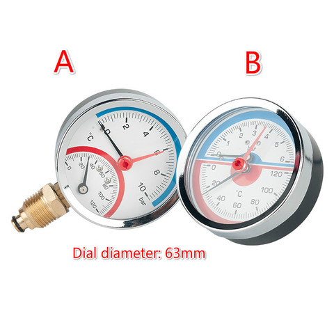 6 bar, 10 bar. 16 bar Radial Axial medidor de presión temperatura medidor G1/4 G1/2 G1/8 hilo termómetro marcar diámetro 63mm ► Foto 1/4