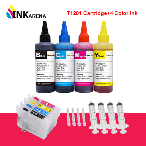 INKARENA T1281 tinta de impresora cartucho para Epson Stylus S22 SX125 SX130 SX230 SX235W SX420W SX425W SX430W + 400ml recarga de tinta de tinte ► Foto 1/1