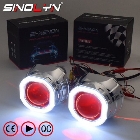 Sinolyn COB LED Angel Eyes Halo HID lente del proyector del coche faro bi-xenon Kit de rediseño de actualización Mini 2,5 ''8,0 H1 H4 H7 Ojo del Diablo ► Foto 1/6