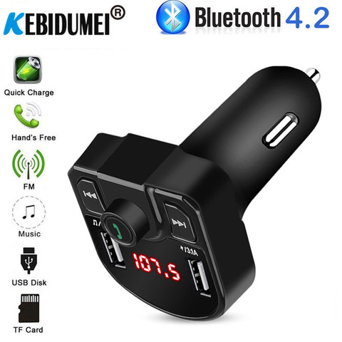 Cargador de coche de 5V 3.1A, transmisor FM, manos libres, reproductor MP3, USB, Aux, Kit de coche, Bluetooth, puede conectar 2 teléfonos, modulador FM ► Foto 1/6