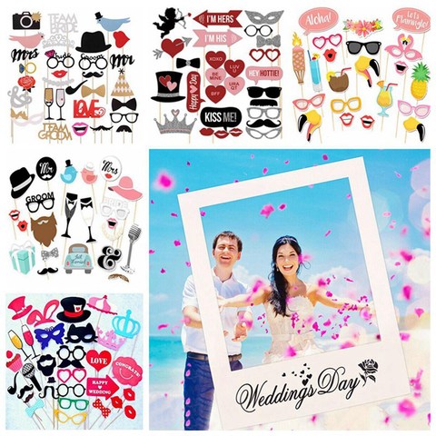 Apoyos de la cabina de la foto de la boda decoración DIY divertidas máscaras el Sr. Y la Sra. Photobooth accesorios utillería de fotografía de boda fiesta suministros ► Foto 1/6