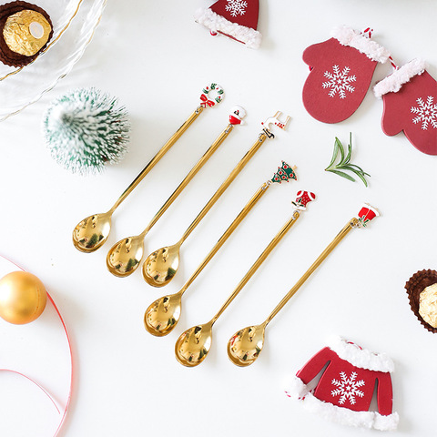 Cucharas navideñas de acero inoxidable 2022 para Año Nuevo, cuchara de café para fiesta de Navidad con colgante de Navidad, decoraciones navideñas, regalo de Navidad ► Foto 1/6