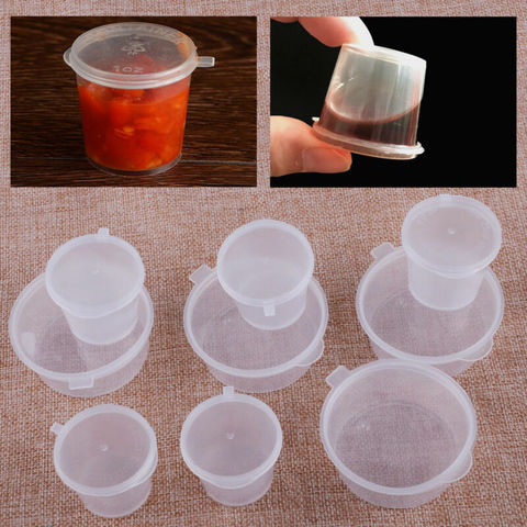 100 Uds contenedores desechables de plástico para taza de salsa para llevar caja de comida con tapas con bisagras caja de pintura de pigmento paleta reutilizable ► Foto 1/6