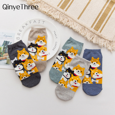 Calcetines lindos del tobillo de la pluma de shiba de la historieta adornados las muchachas divertidos del perro del zorro del gato del conejo calcetines cortos unisex animales sox Dropship ► Foto 1/6