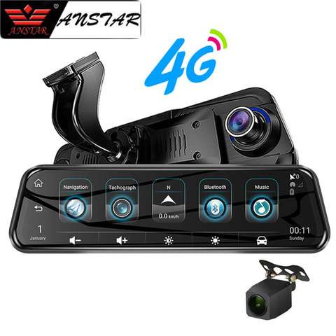 Anstar-espejo retrovisor para coche, cámara de salpicadero de 10 pulgadas, 4G, DVR 1080P, grabación de vídeo, lente Dual, ADAS, navegación GPS, registrador automático ► Foto 1/6