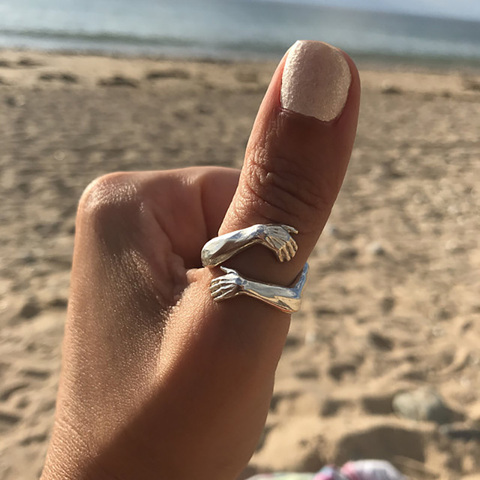 Anillo de compromiso gótico con las manos para hombre y mujer, sortija ajustable, para fiesta, boda, boda, joyería Vintage ► Foto 1/6