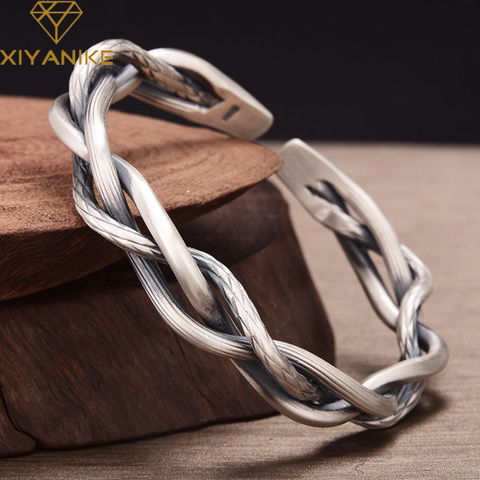 XIYANIKE-pulsera Retro de Plata de Ley 925 con giro de tres hebras, joyería elegante de lujo que combina con todo, apertura ajustable para parejas ► Foto 1/6