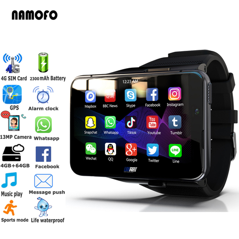 Reloj inteligente 4G Lte, dispositivo con tarjeta SIM desmontable, 4GB de RAM, 64GB de ROM, pantalla grande de 2300mAh, cámaras duales de 2,88 pulgadas, GPS, deportes para esposa ► Foto 1/1