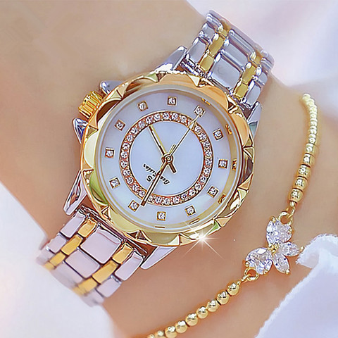 Reloj de diamantes para mujeres, marca de lujo, elegante, con diamantes de imitación, relojes de pulsera dorados, femenino, XFCS, 2022 ► Foto 1/6