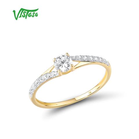 VISTOSO-anillo de oro amarillo 375 y Circonia cúbica para mujer, sortija de compromiso, oro de 9 quilates, 9K, color blanco brillante, joyería fina de aniversario ► Foto 1/6