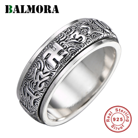 BALMORA-anillos giratorios para hombre y mujer, Plata de Ley 925 100% auténtica budista de seis palabras, Mantra giratorio, regalos para amantes, joyería ► Foto 1/6