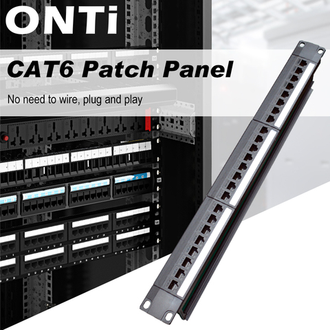 ONTi 19in 1U Rack 24 puertos Straight-through CAT6 Patch Panel RJ45 adaptador de Cable de red Keystone toma de Ethernet MARCO DE DISTRIBUCIÓN ► Foto 1/5