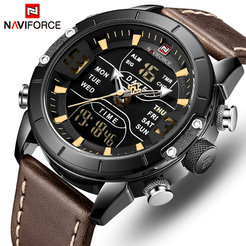 NAVIFORCE-reloj de cuarzo deportivo para hombre, cronógrafo de pulsera, de cuero, resistente al agua, estilo militar, con fecha ► Foto 1/6