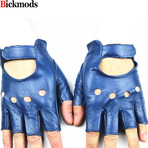 Guantes de medio dedo para mujer, de cuero fino, de moda, Estilo ahuecado, de piel de oveja, cortos para motociclismo al aire libre, conducción de locomotora ► Foto 1/6